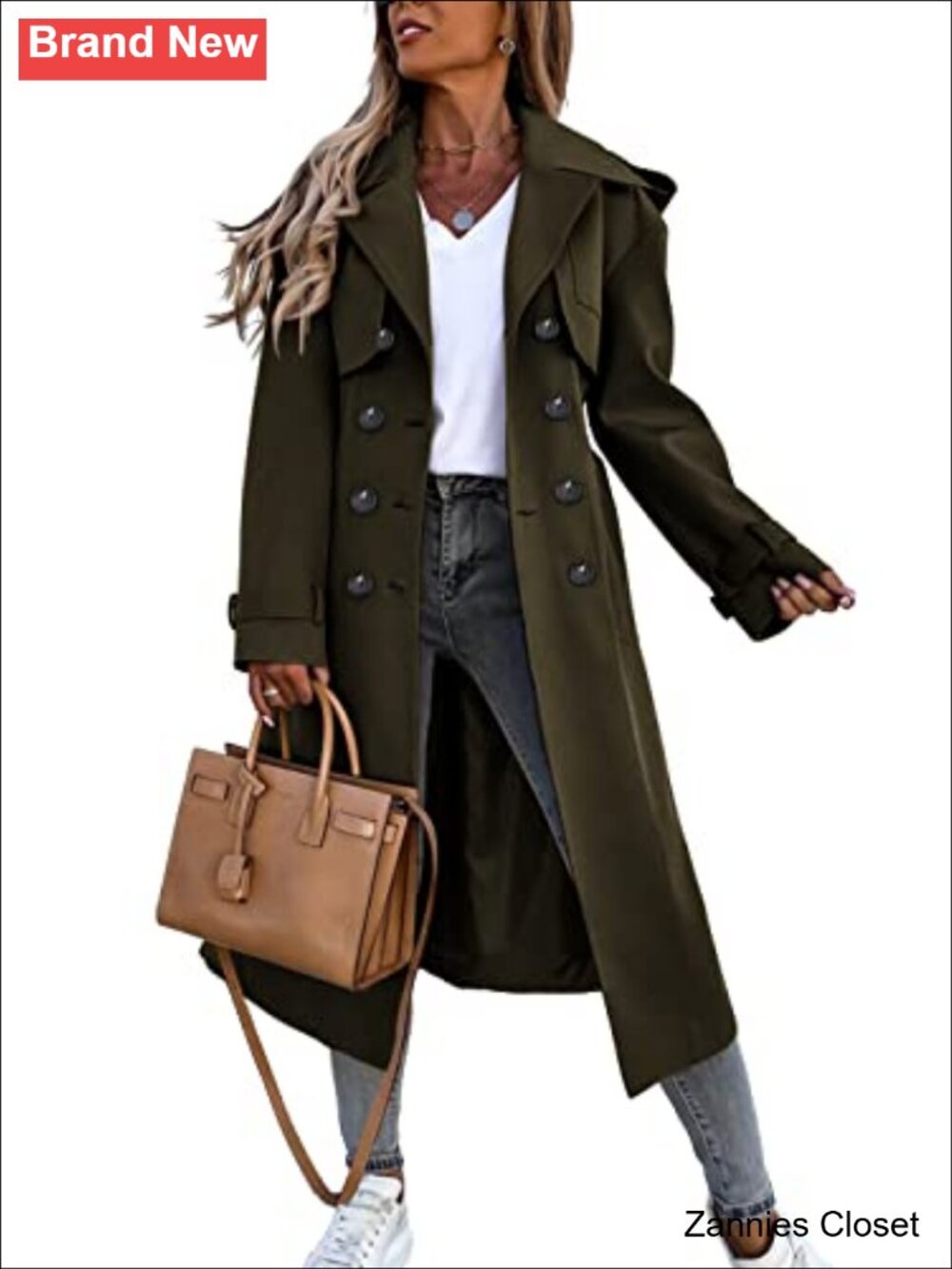✨ Fisoew Women's Long Trench Coat Double Breasted Windproof Classic Overcoat